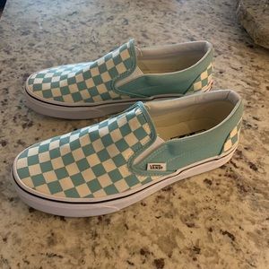 Turquoise Check Vans Slip Ons